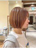 髪質改善ストレートパーマ オレンジベージュ 大人ショート 銀座