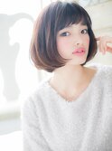 mod's姪浜/チェリーブラウンワイドバングワンカール丸みボブi
