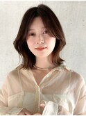 レイヤーボブ ワンレン フレンチバング オリーブベージュ