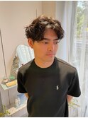 メンズパーマ x センターパート