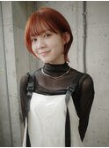 オレンジカラー色っぽボブ 切りっぱなしボブ　似合わせカット
