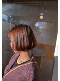 ショートボブ 丸み ゆる巻き オレンジ