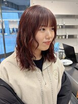 ダブ アオヤマ(DaB AOYAMA)&nbsp;ウェーブパーマ　パーマ　ボルドー　暖色カラー　ブリーチなし