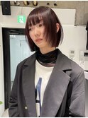 レイヤーボブフェイスレイヤー暖色ワインレッドボルドー