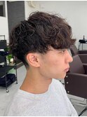 ダークアッシュニュアンスパーマ韓国マッシュベリーショート