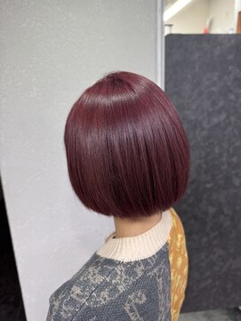 アジールヘア 所沢プロペ通り店(agir hair) レッドピンクミニボブケアブリーチ似合わせカット所沢韓国
