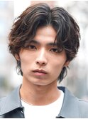 渋谷波巻きパーマメンズカットシースルーマッシュ20代30代40代