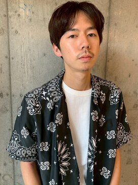 メンズセンターパート　ブルーブラック　サーフカール