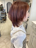 シェノン 赤羽店(CHAINON)&nbsp;イルミナポピー、オレンジピンクカラーウルフボブえりあし長め