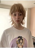 ミルクティーブロンド/ダークブルー/デジタルパーマ/原宿