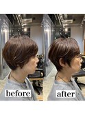 ◇大人40代50代60代ショートボブ丸みショート白髪ぼかし