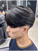 センターパート縮毛矯正マッシュ刈り上げ毛流れツーブロック
