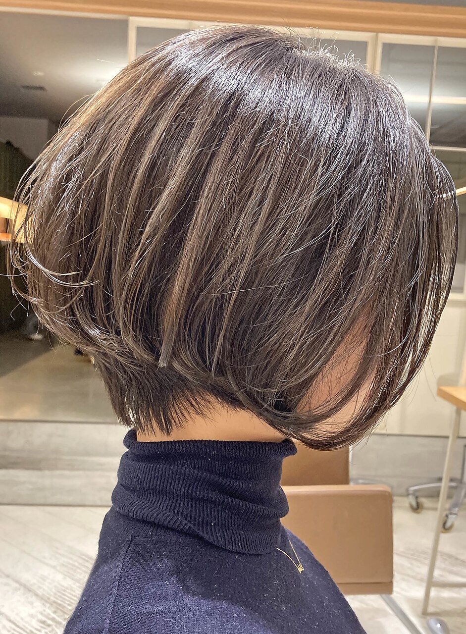 手入れ簡単 前髪長め 毛先ワンカール ショートボブ 骨格美：L097432668