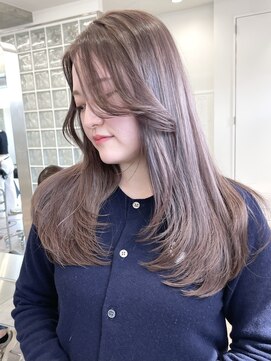 サンクプロジェクト(cinq PROJECT) 韓国風顔周りレイヤーカットミルクティーベージュブラウンカラー