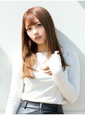小顔レイヤーロングベージュ20代30代40代くびれミディ韓国ヘア