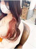 チェリーレッド見せるインナーカラーロングヘア艶髪【横浜】k
