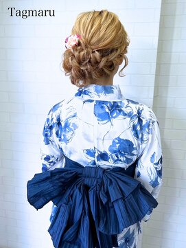 タグマル 浴衣着付けヘアセット☆編み込みのサイドアップ