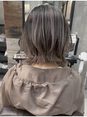 海外前下がりレイヤーボブ バレイヤージュ グレージュt518