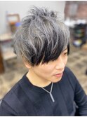無造作マッシュメンズショート☆ハイトーンシルバー