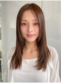 小顔 前髪 レイヤーカット チェリーブラウン"