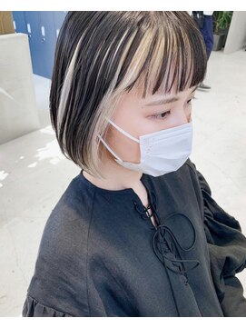 テトヘアー(teto hair) インナーカラー 前髪 ボブ 切りっぱなし ツートンカラー