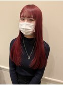 顔周りザクザクレイヤーカット＋ローズレッドカラー