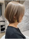 表参道白髪ぼかしマッシュショートヘアッシュベージュ40代50代