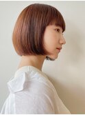 ボブ ナチュラルブラウン 前髪 オレンジブラウン 顔まわり