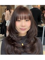 天神美容室&nbsp;レイヤーカット/ハッシュカット/ピンクベージュ/前髪