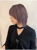 ピンクラベンダーメルティカラー/顔周りレイヤー似合わせカット