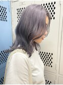 ラベンダーベージュアッシュグレージュミディアムウルフボブ