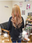 #ハイライト#原色#プルエクステ#シール#ブリーチ#祭り#巻き髪