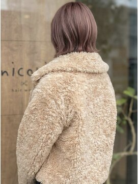 ニコリヘアワークス(nicori hair works) ボブ×ハイライト×ピンクベージュ1