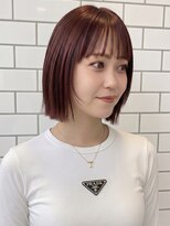 オンフ(onffo) 切りっぱなしボブ 前髪カット 髪質改善 ブラウンカラー 20代