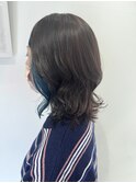 ブルーインナーカラー/デジパミディスタイル20代30代40代