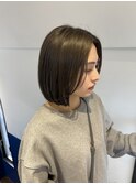 内巻きボブ レイヤーボブ オリーブベージュ ブリーチなし