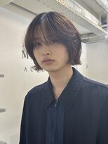 =メンズボブ/ダークアッシュ/ニュアンスパーマ／メンズウルフ