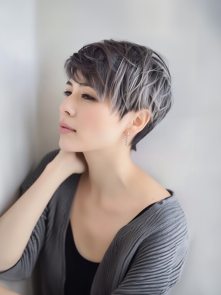 40代50代】白髪とクセで遊ぶ大人のベリーショート：L203304106 
