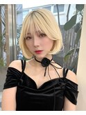 切りっぱなしボブにブロンドヘアが可愛い★［表参道/ハイトーン