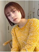 切りっぱなしボブイメチェンシースルー前髪オレンジ暖色ミニボブ