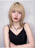 ミディアムウルフ/ブロンド/ウルフレイヤー/ウルフマッシュ