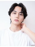 センターパート韓国マッシュダークアッシュニュアンスパーマ