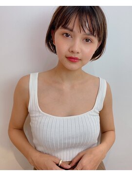 グッデイ ヘアー(GOOD DAY HAIR) ミニボブ 毛先パーマ　黒髪 シアーグレージュ　フレンチボブ