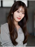 ☆フェミニンロング大人かわいいぱっつん前髪レイヤーカット小顔
