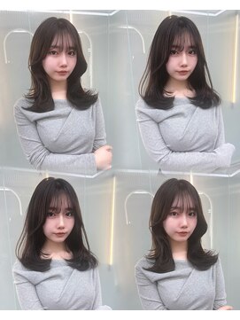 ボタン ハカタ(VOTAN hakata) ミディアムレイヤー/顔周りカット/グレージュカラー