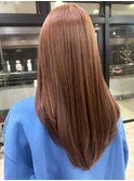 ピンクベージュ ロングレイヤー 髪質改善カラー ダメージレス