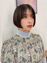 リップラインボブシースルーバング大人可愛いショートボブ黒髪