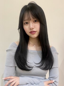 バイオレットジェム(Violet`jem) 黒髪ロングナチュラルレイヤーぱっつん前髪韓国ヘアMI-24