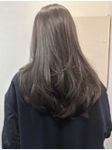 ロングレイヤー ダークグレージュ ブリーチなし 大人色っぽヘア