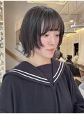 レイヤーボブ　ハッシュカット　黒髪　ストレート　N